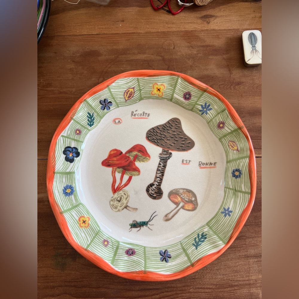Anthropologie Mushrooms Cricket Dinner Plate rare discontinued nathalie ete euc